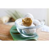 kaju white ginger truffles – creamy white chocolate truffles with ginger, lightly coated in sugar or coconut, made in egypt.