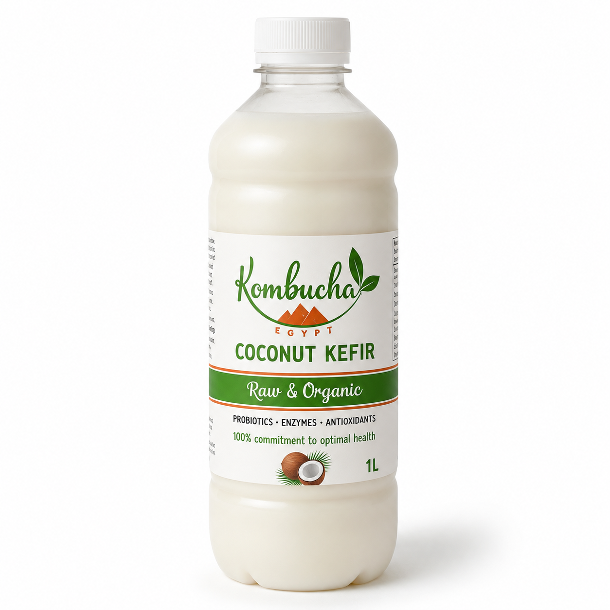 Coconut Kefir 1L by Kombucha Egypt bottle packaging on white background