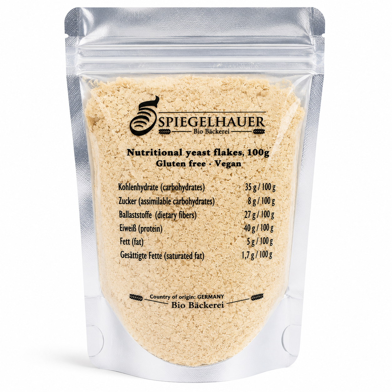 Nutritional Yeast 100g by Kombucha Egypt in resealable pouch packaging on white background