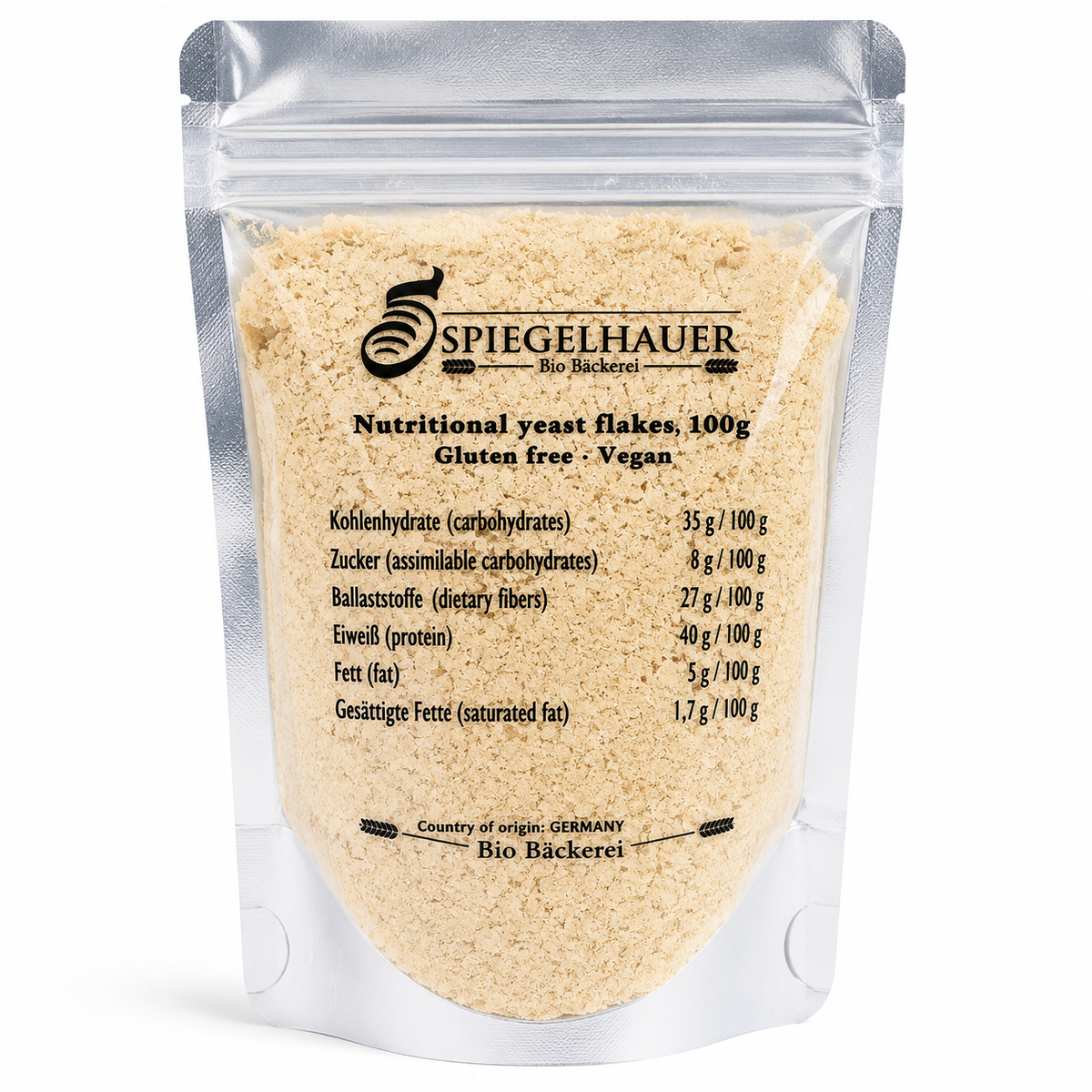 Nutritional Yeast 100g by Kombucha Egypt in resealable pouch packaging on white background
