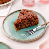 Majdool Date Cake with Salted Honey Caramel Small by Be Good Today, date cake with oat flour, cinnamon and sticky salted honey caramel