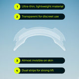 Transparent Nafas Nasal Tape strip applied on a person's nose, showing discreet design from El Meraki store.
