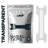 Transparent Nafas Nasal Tape strip applied on a person's nose, showing discreet design from El Meraki store.