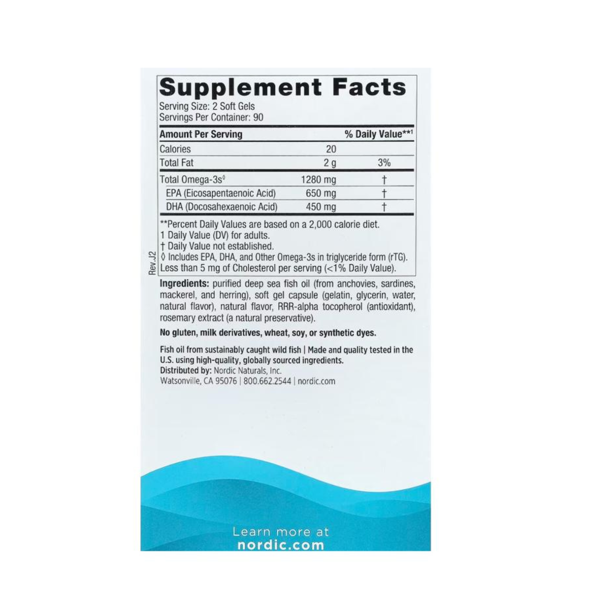 Bottle of Nordic Naturals Ultimate Omega 180 softgels dietary supplement for heart and brain health.