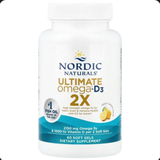 Bottle of Nordic Naturals Ultimate Omega high-potency fish oil dietary supplement with 180 soft gels.