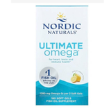 Bottle of Nordic Naturals Ultimate Omega high-potency fish oil dietary supplement with 180 soft gels.