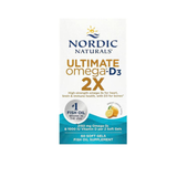 Bottle of Nordic Naturals Ultimate Omega-D3 2X dietary supplement with 60 lemon-flavored softgels.