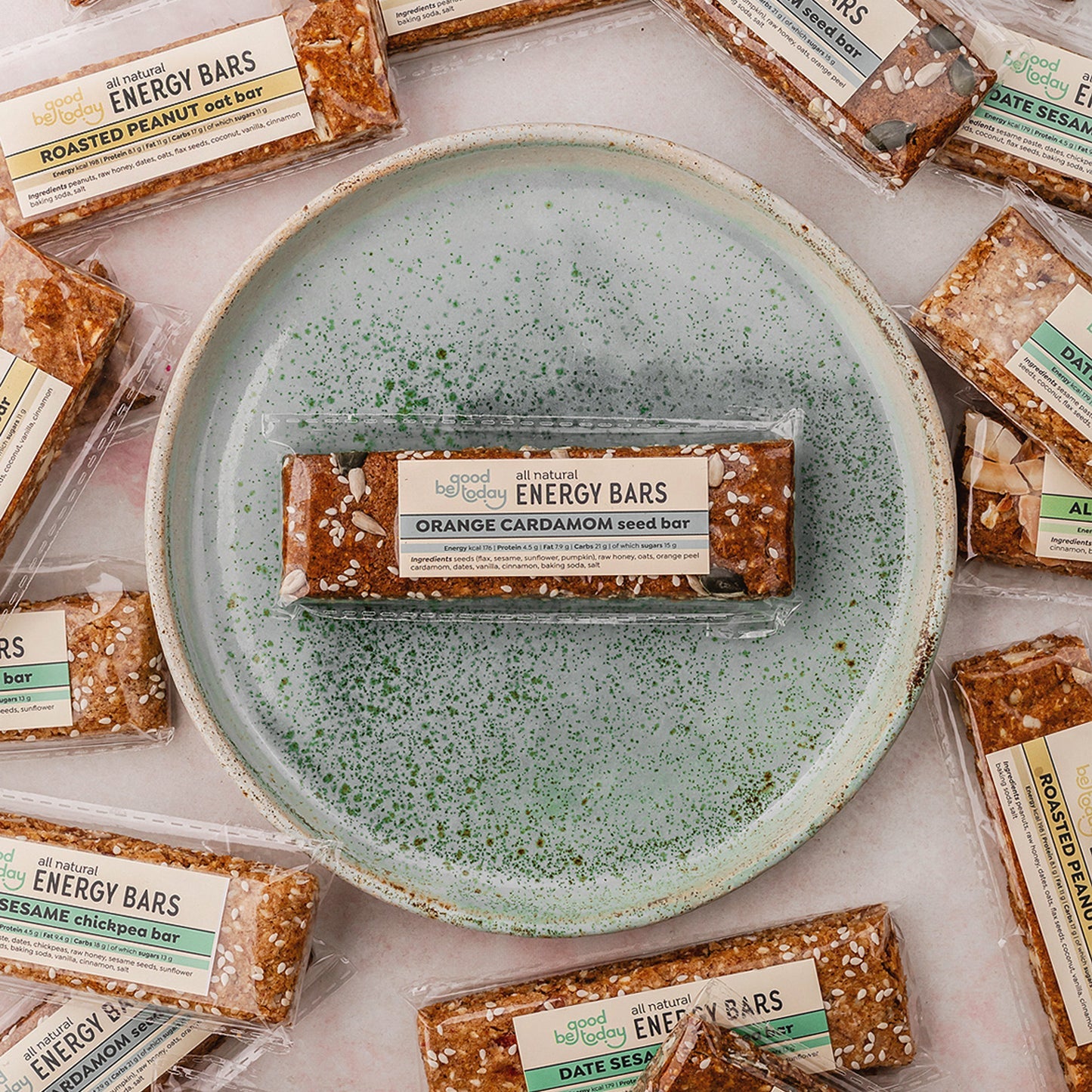 Orange Cardamom Seed Energy Bar by Be Good Today 1 piece, bar with wholegrain oats, seeds, dates, orange peel and cardamom