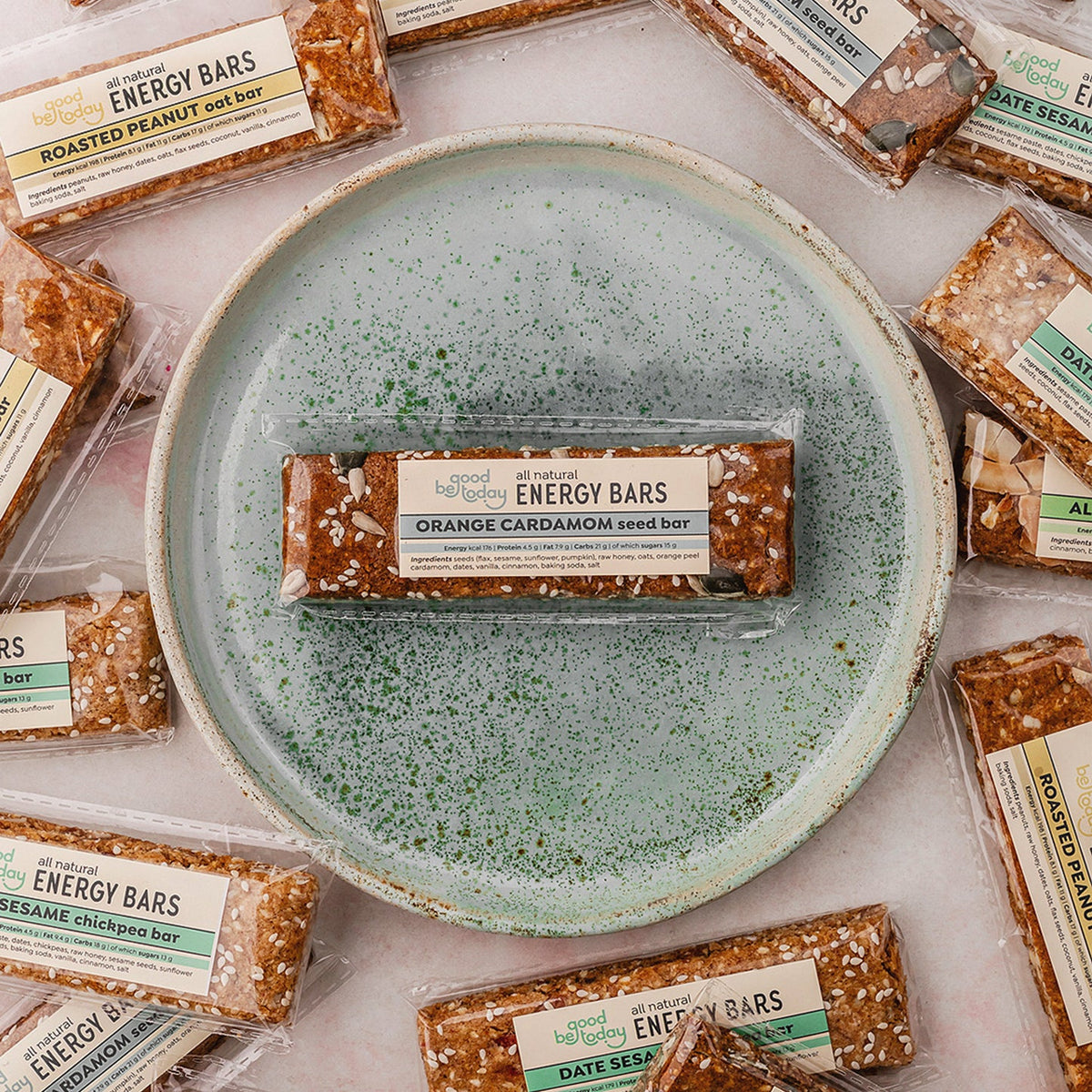 Orange Cardamom Seed Energy Bar by Be Good Today 1 piece, bar with wholegrain oats, seeds, dates, orange peel and cardamom
