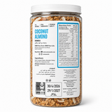 OWN Coconut Almond Granola 340g nutrition facts and ingredients packaging on white background