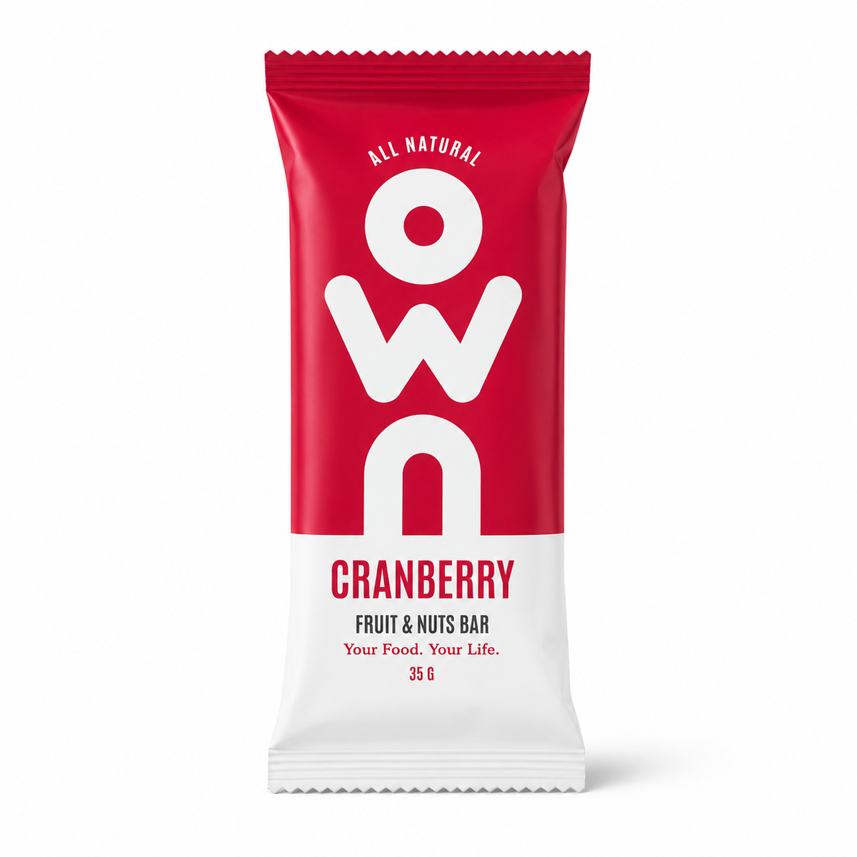 OWN Cranberry and Nuts Bar 55g front packaging on white background