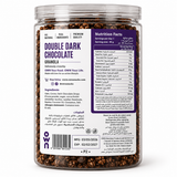 OWN Double Dark Chocolate Granola 350g nutrition facts and ingredients packaging on white background