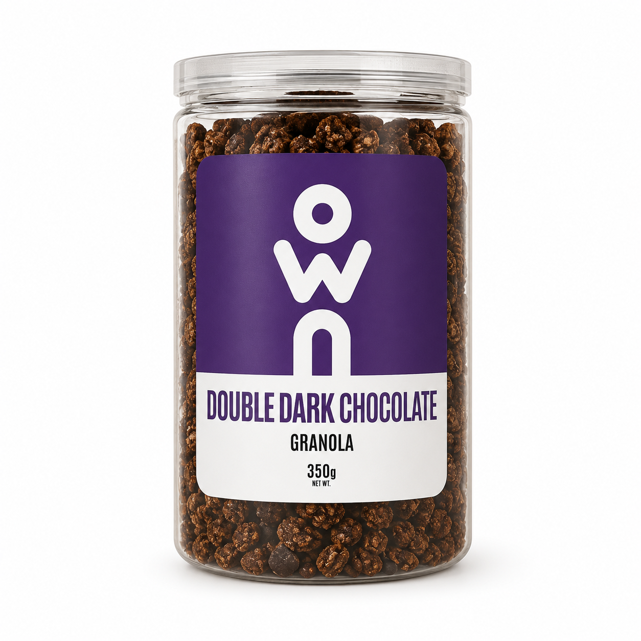 OWN Double Dark Chocolate Granola 350g front packaging on white background