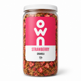 OWN Strawberry Granola 320g front packaging on white background