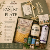 El Meraki Pantry to Plate Bundle featuring pasta, extra virgin olive oil, beef tallow, herbal salt, dried parsley and dried garlic | باقة من المخزن إلى الطبق من إل ميراكي مع المكرونة وزيت الزيتون البكر الممتاز وشحم البقر والملح العشبي والبقدونس والثوم المجفف