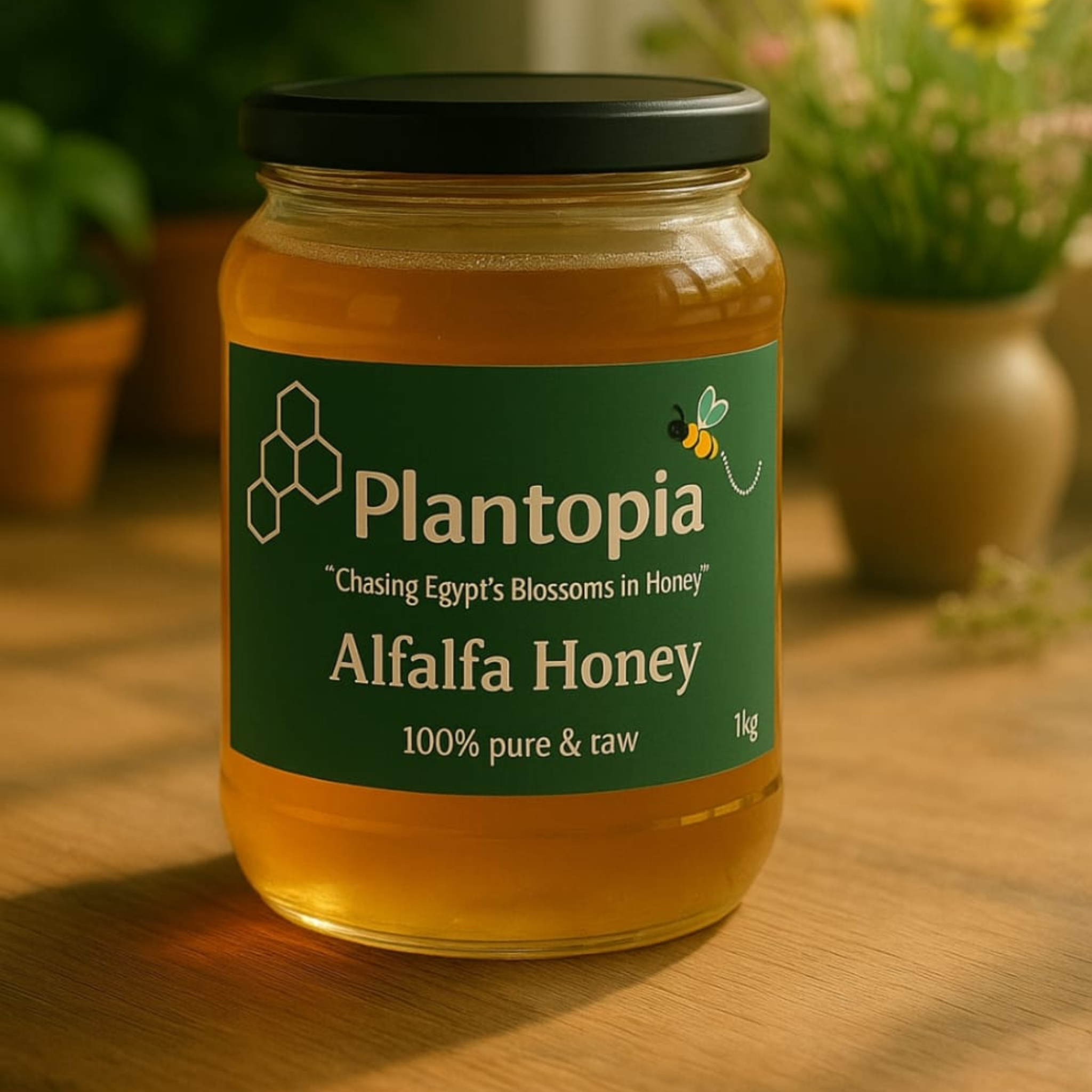 Plantopia Alfalfa Honey – Creamy raw honey from Egyptian alfalfa fields in a glass jar