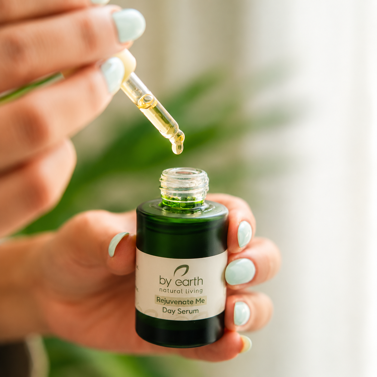 Rejuvenate Me Day Serum by By Earth 30 ml, botanical face serum with rosehip, bitter almond, castor and jojoba oils ,real image for the product with the dropper