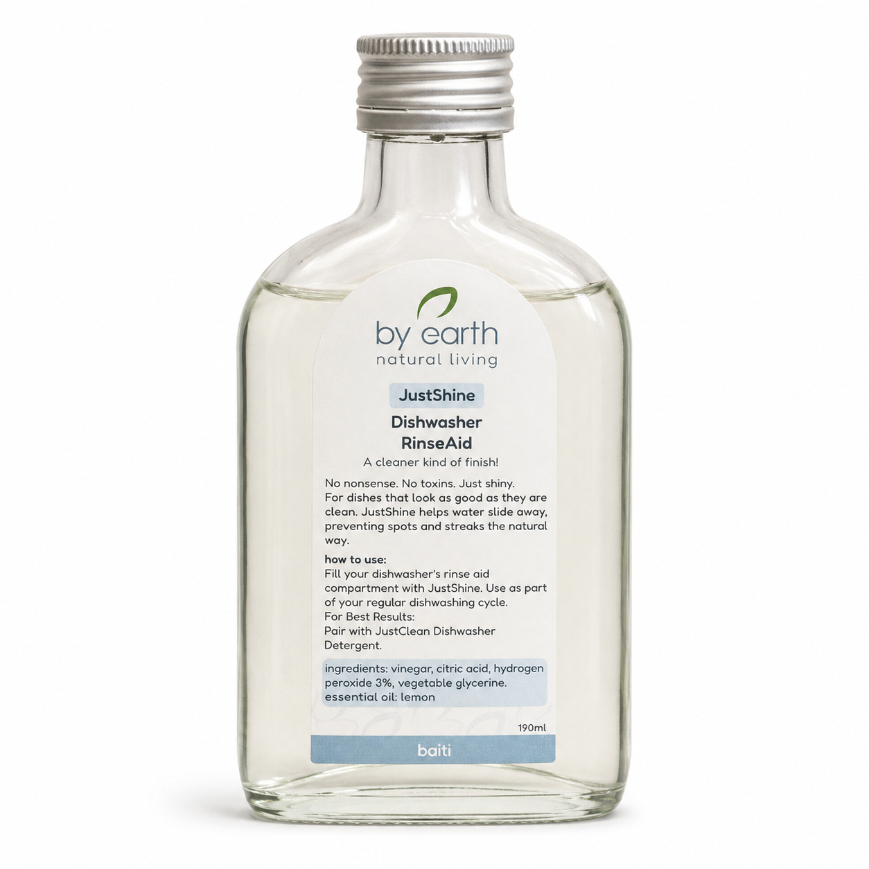 Rinse Aid by By Earth 190 ml plant-based dishwashing cleaner | ملمع الأطباق من باي إيرث ١٩٠ مل لتنظيف الأطباق