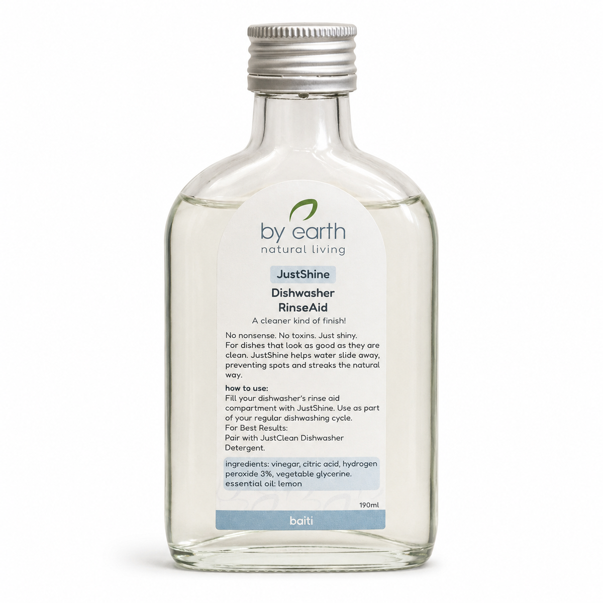 Rinse Aid by By Earth 190 ml plant-based dishwashing cleaner | ملمع الأطباق من باي إيرث ١٩٠ مل لتنظيف الأطباق
