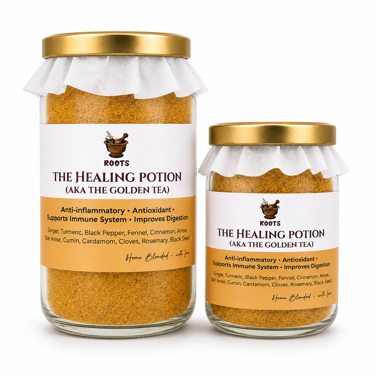 Roots Within The Healing Potion Herbal Tea Blend packaging on white background