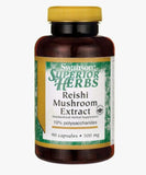  Sealed bottle of Swanson Reishi Mushroom Extract capsules on a shelf, illustrating proper storage away from heat and light for an herbal supplement from El Meraki Egypt.