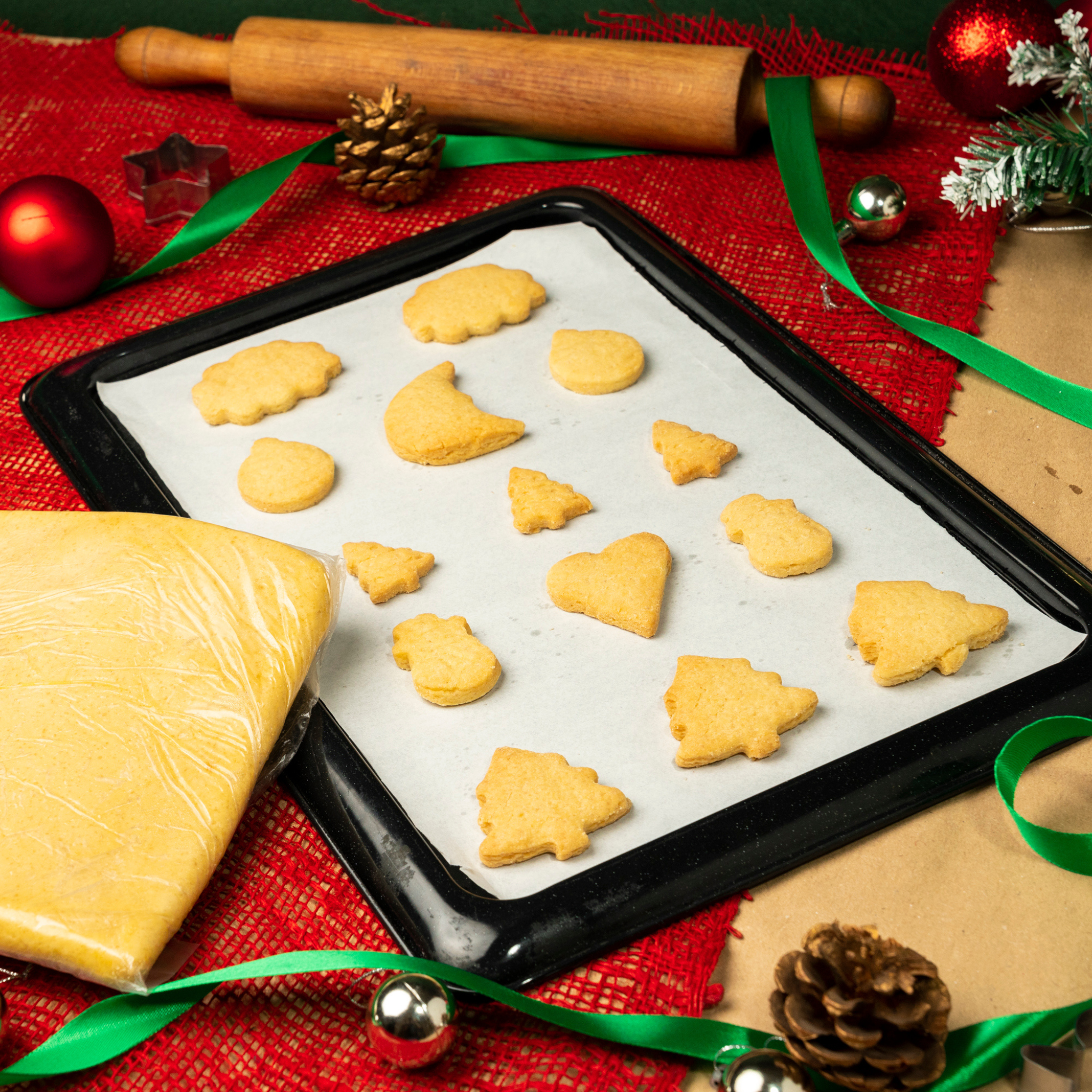 Taylas Christmas vanilla cookies with red and green sprinkles, made in Egypt.
