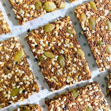 Be Good Today Tomato Basil Crackers made with pumpkin, sesame, nigella, chia and flax seeds with fresh tomato and basil
