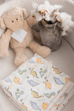 Under the Nile Dino Print Baby Swaddle Blanket for newborns, made from soft cotton.