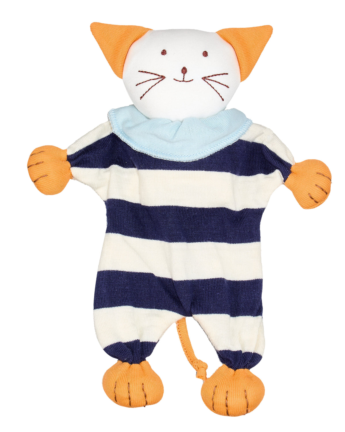 Under the Nile Kitty in Navy Blue and White Stripes organic cotton soft lovey toy for babies, available at El Meraki.