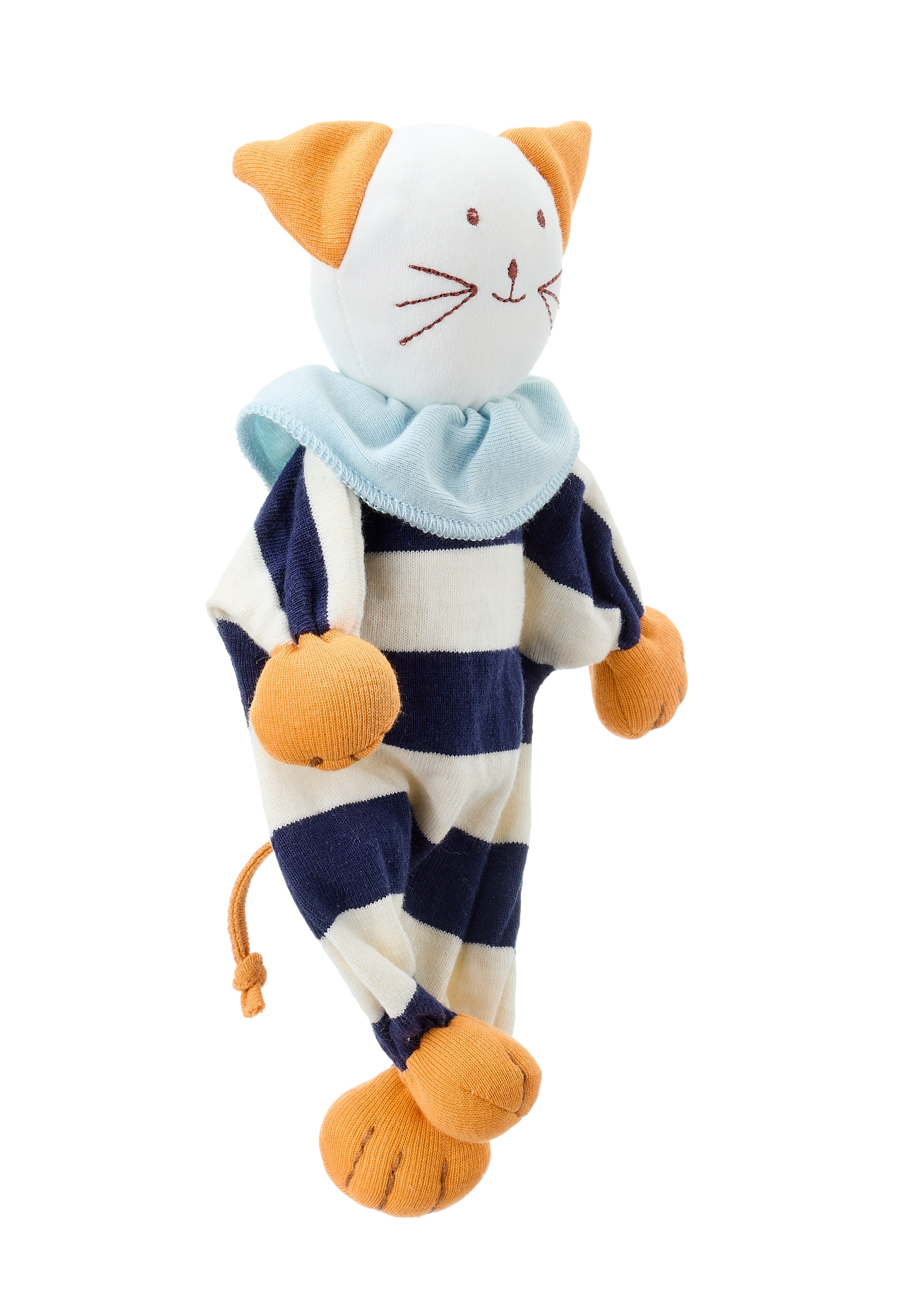 Under the Nile Kitty in Navy Blue and White Stripes organic cotton soft lovey toy for babies, available at El Meraki.