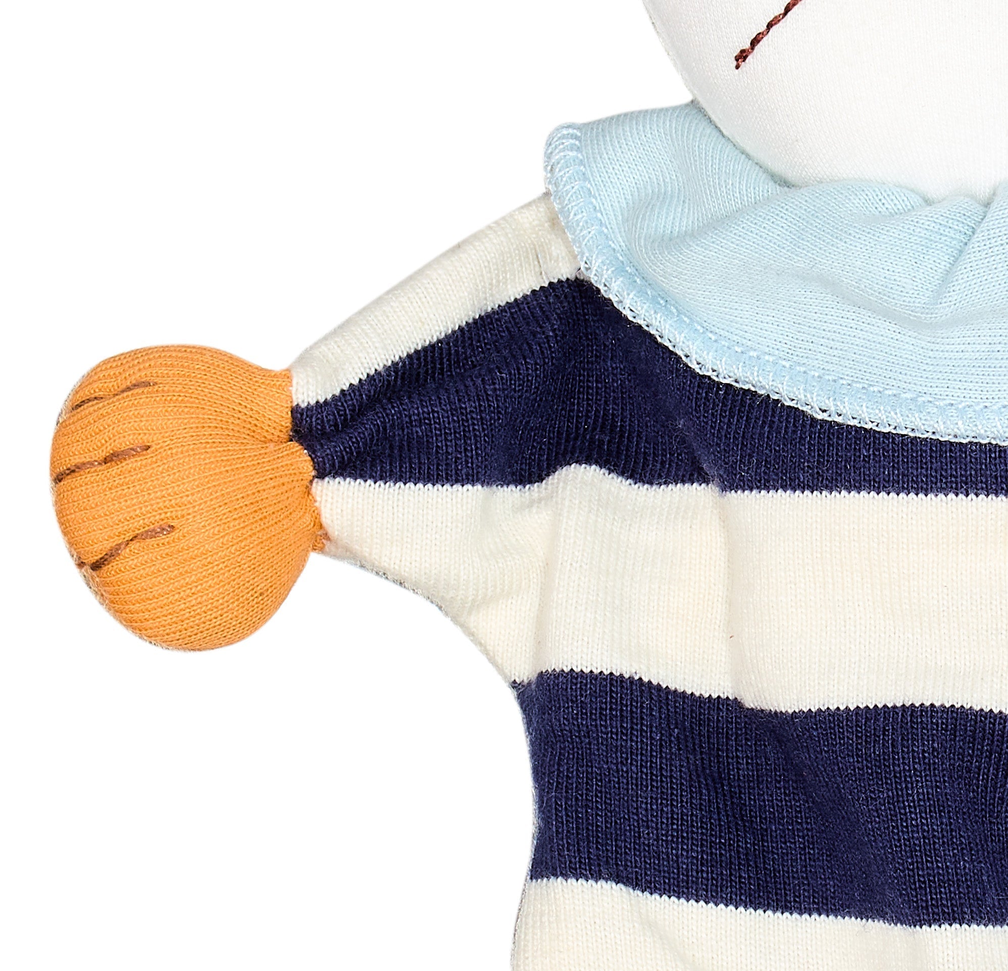  Under the Nile Kitty in Navy Blue and White Stripes organic cotton soft lovey toy for babies, available at El Meraki.