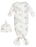 Under the Nile Knotted Gown and Beanie Set with Modern Daisy print for newborn babies.