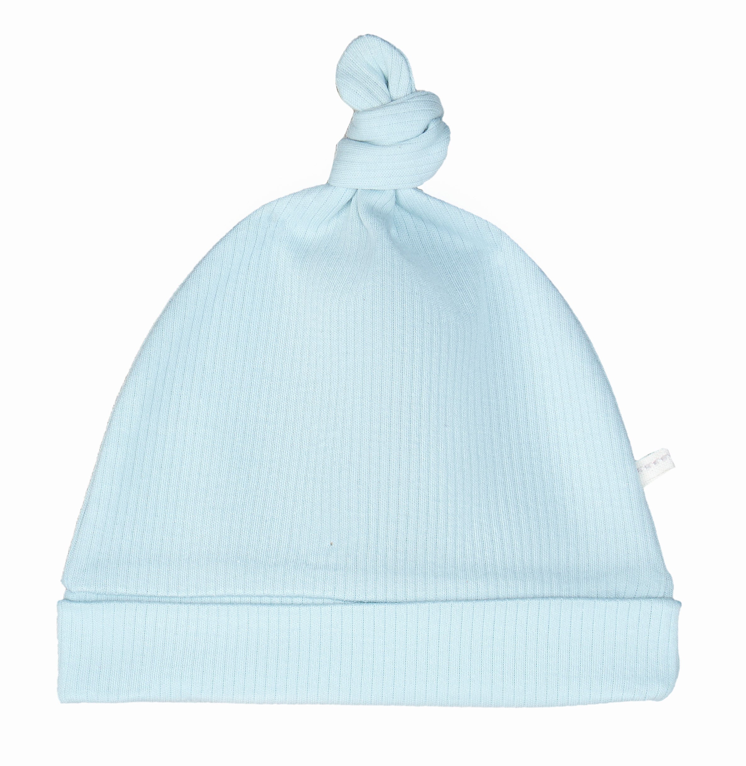 Under the Nile Pearl Blue Knotted Gown and Beanie Set for newborns.