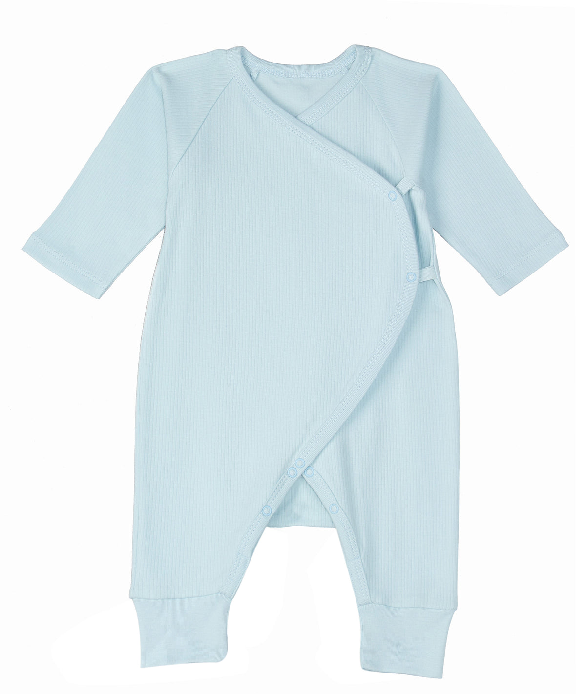 der the Nile Pearl Blue Side Snap Kimono for newborns in organic cotton.